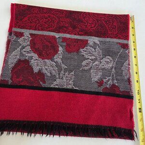 Yves Saint Laurent Women 15x 60" Fringed, Wool Scarf, Red, Burgundy, Grey, Black
